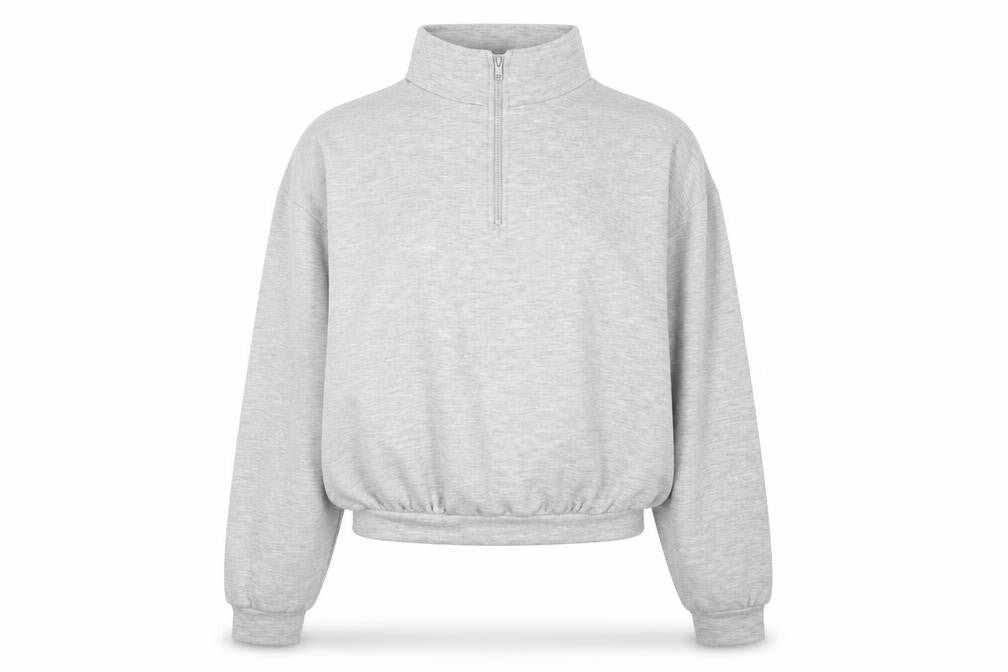 Front view of Boohoo Women Grey Small Half Zip High Neck Sweatshirt