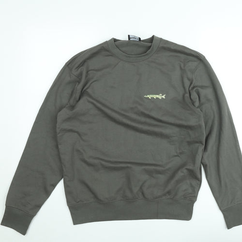 MODE-LL Men's Green Embroidered Fish Crew Neck Sweatshirt Size S