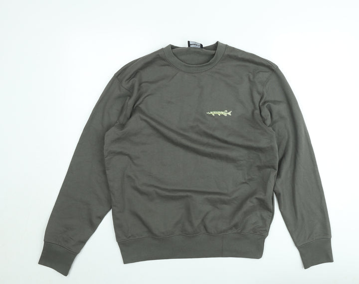 MODE-LL Men's Green Embroidered Fish Crew Neck Sweatshirt Size S