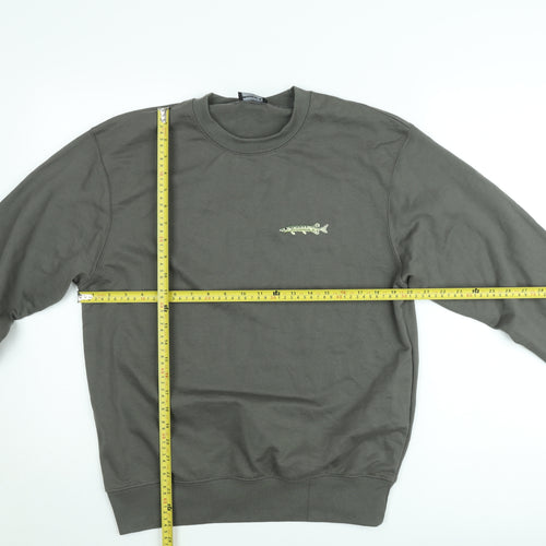 MODE-LL Men's Green Embroidered Fish Crew Neck Sweatshirt Size S