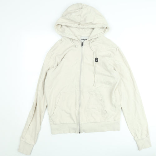 Jack & Jones Men Beige Full Zip Hoodie M Regular Fit
