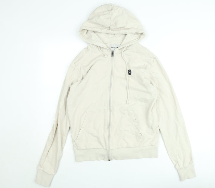 Jack & Jones Men Beige Full Zip Hoodie M Regular Fit