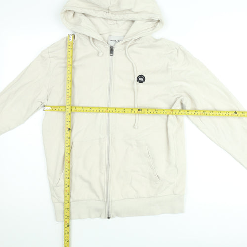 Jack & Jones Men Beige Full Zip Hoodie M Regular Fit