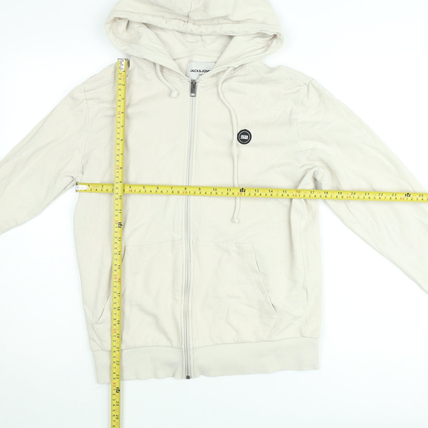 Jack & Jones Men Beige Full Zip Hoodie M Regular Fit