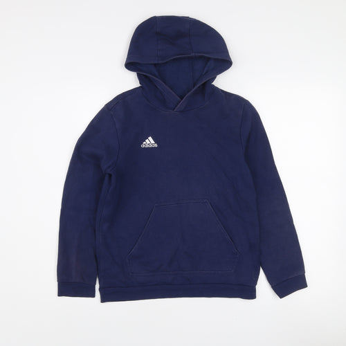Adidas Boys Navy Blue Pullover Hoodie Size 12 Years Fleece Sweatshirt