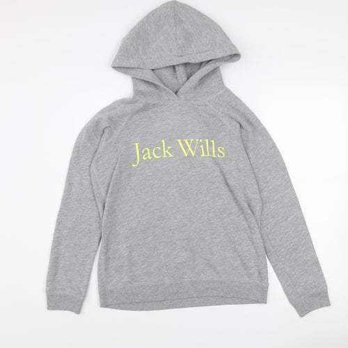 Jack Wills Girls Grey Pullover Hoodie Size 10 Years Logo Fleece Sweatshirt