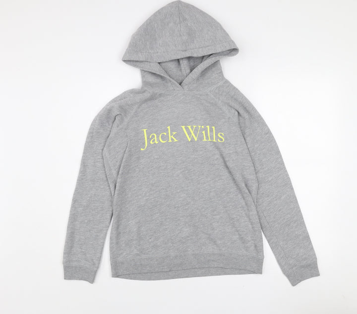 Jack Wills Girls Grey Pullover Hoodie Size 10 Years Logo Fleece Sweatshirt