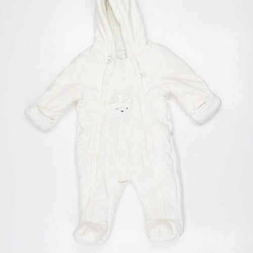 Marks and Spencer Unisex Ivory Fleece Hooded Bear Coverall 3-6 Months