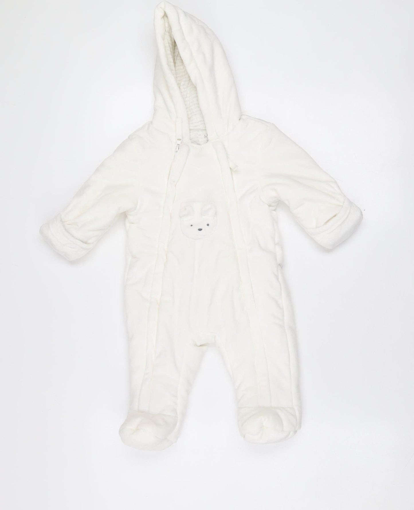 Marks and Spencer Unisex Ivory Fleece Hooded Bear Coverall 3-6 Months