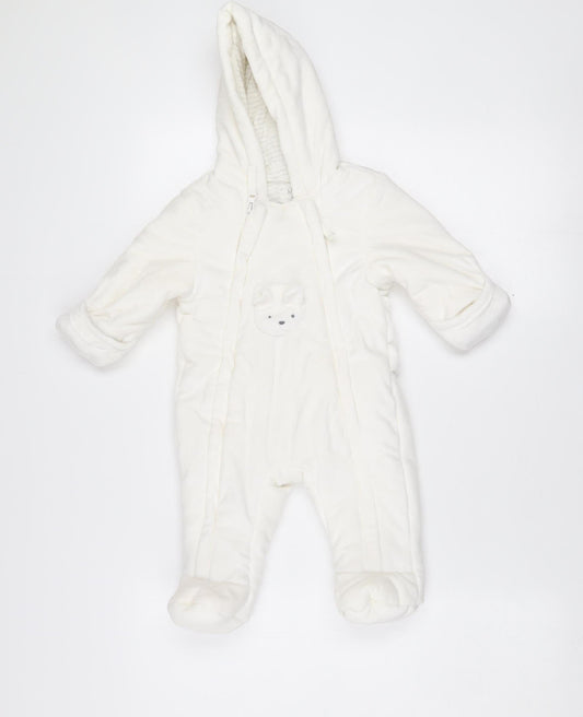 Marks and Spencer Unisex Ivory Fleece Hooded Bear Coverall 3-6 Months
