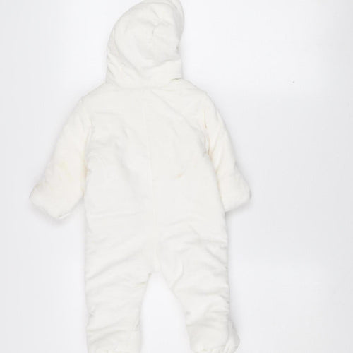Marks and Spencer Unisex Ivory Fleece Hooded Bear Coverall 3-6 Months