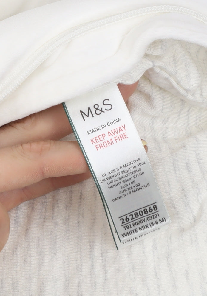 Marks and Spencer Unisex Ivory Fleece Hooded Bear Coverall 3-6 Months