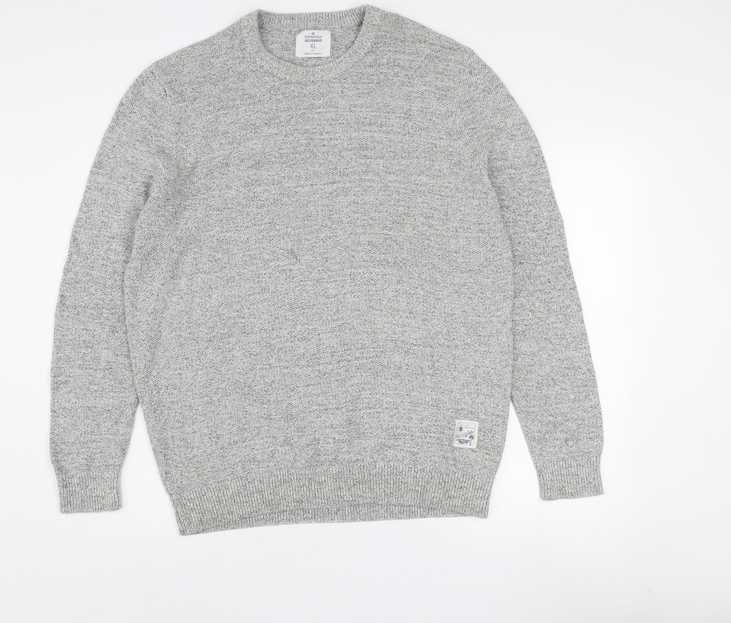 Springfield Men’s Grey Cotton Blend Crew Neck Jumper XL
