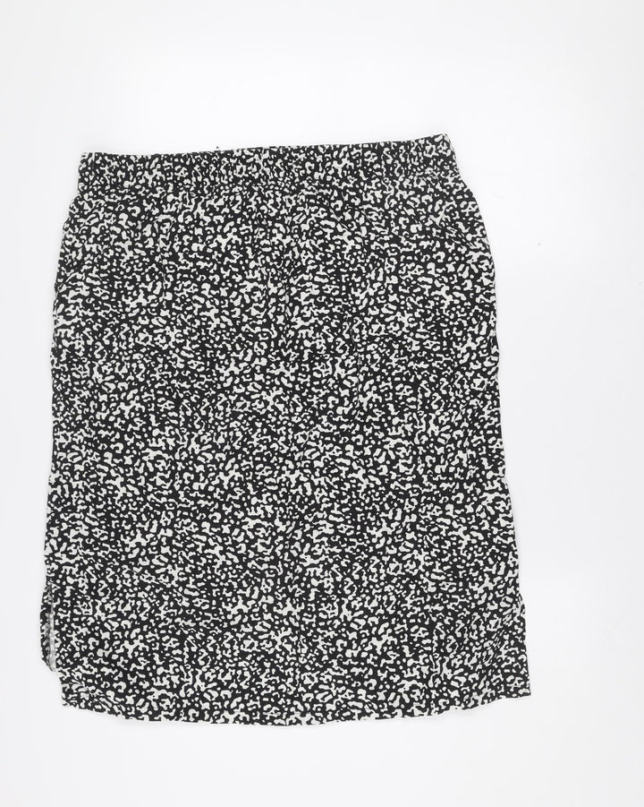 Marks and Spencer Women’s Black Geometric Linen Blend Knee Length Skirt Size 16