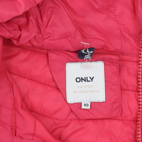 ONLY Women's Pink XS Hooded Quilted Puffer Waistcoat