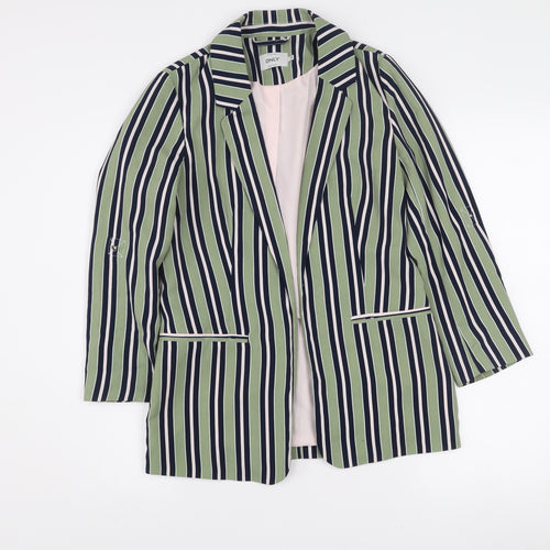 ONLY Women Green Striped Long Blazer Jacket Size 8