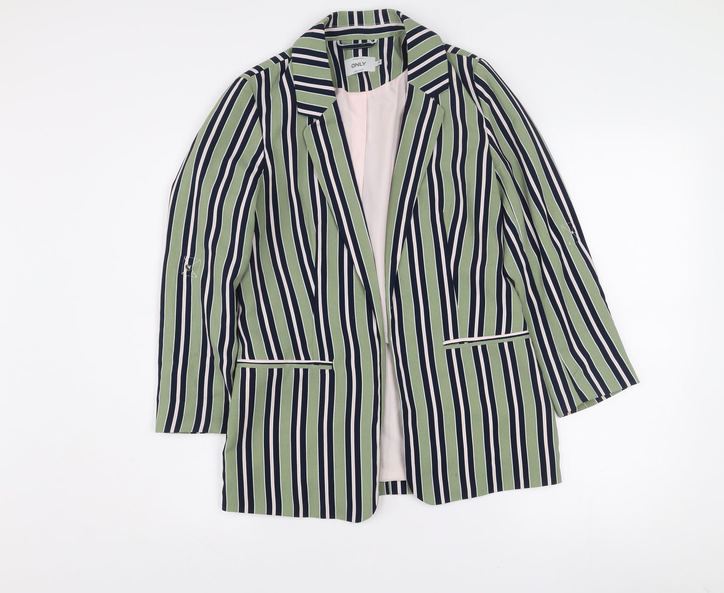 ONLY Women Green Striped Long Blazer Jacket Size 8
