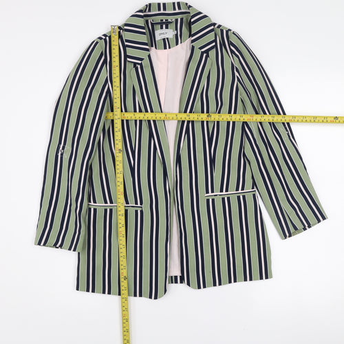 ONLY Women Green Striped Long Blazer Jacket Size 8