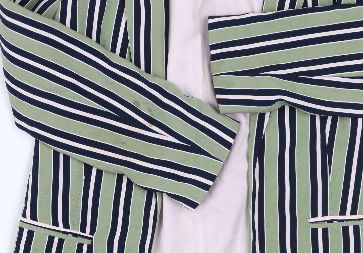 ONLY Women Green Striped Long Blazer Jacket Size 8