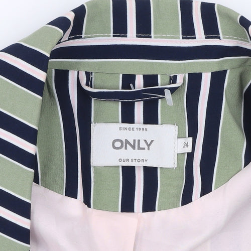 ONLY Women Green Striped Long Blazer Jacket Size 8