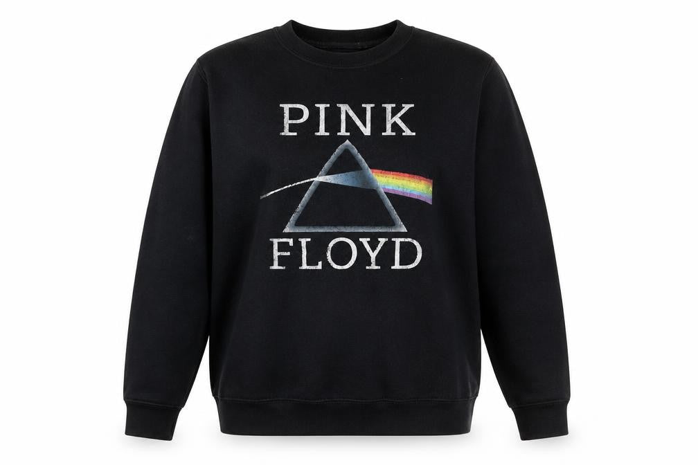 Front view of unisex kids black pink floyd xl pullover graphic band sweatshirt