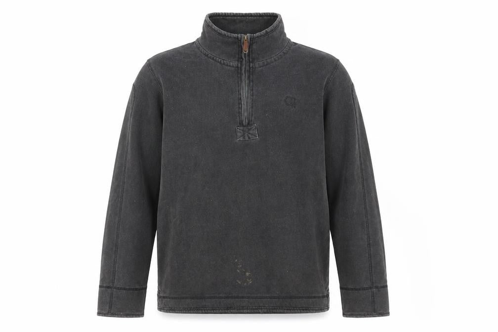 Front view of Ocean Pacific men’s black l fleece 1/4 zip sweatshirt surf style