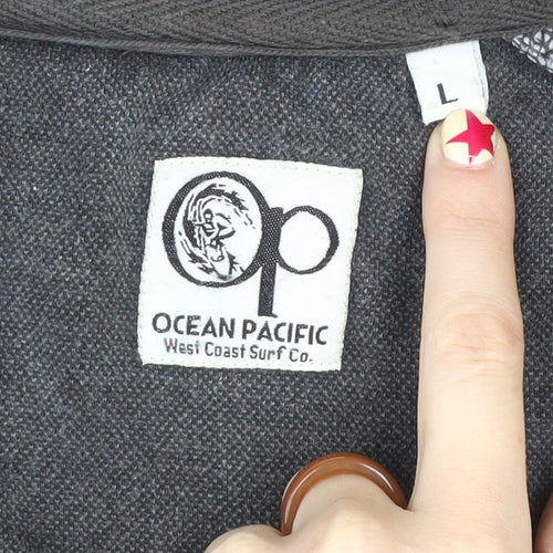 Ocean Pacific Mens Black L Fleece 1/4 Zip Sweatshirt Surf Style