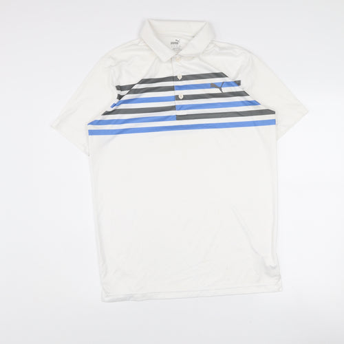 Puma Men’s White Striped Golf Polo Shirt Size S Regular Fit