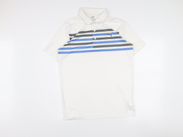 Puma Men’s White Striped Golf Polo Shirt Size S Regular Fit