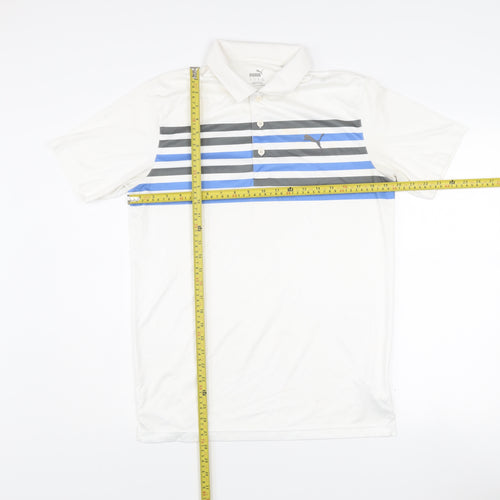 Puma Men’s White Striped Golf Polo Shirt Size S Regular Fit