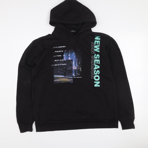 PrettyLittleThing Womens Black S Pullover Hoodie Graphic Print Sweatshirt