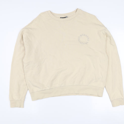 ASOS Design Women Beige Cotton Sweatshirt UK 8 Crew Neck Weekend Collective