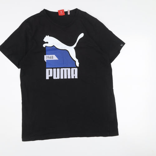 Puma Men's Black Graphic Logo Cotton T-Shirt Size L