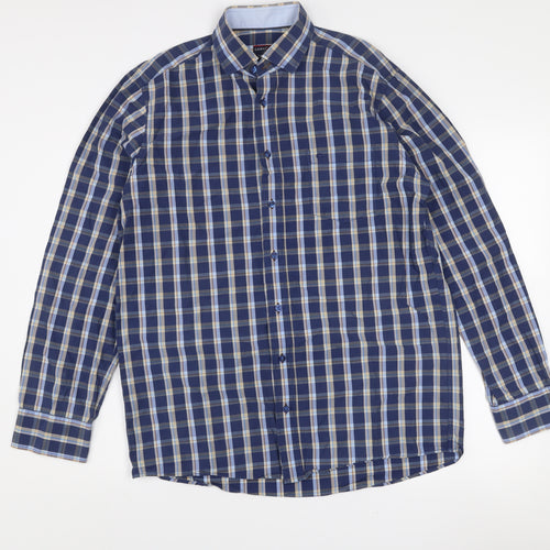 Casa Moda Men’s Blue Check Long Sleeve Classic Fit Dress Shirt Size M 39/40
