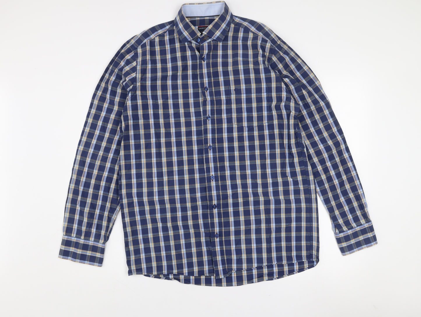 Casa Moda Men’s Blue Check Long Sleeve Classic Fit Dress Shirt Size M 39/40