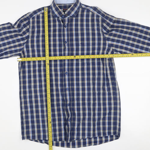 Casa Moda Men’s Blue Check Long Sleeve Classic Fit Dress Shirt Size M 39/40