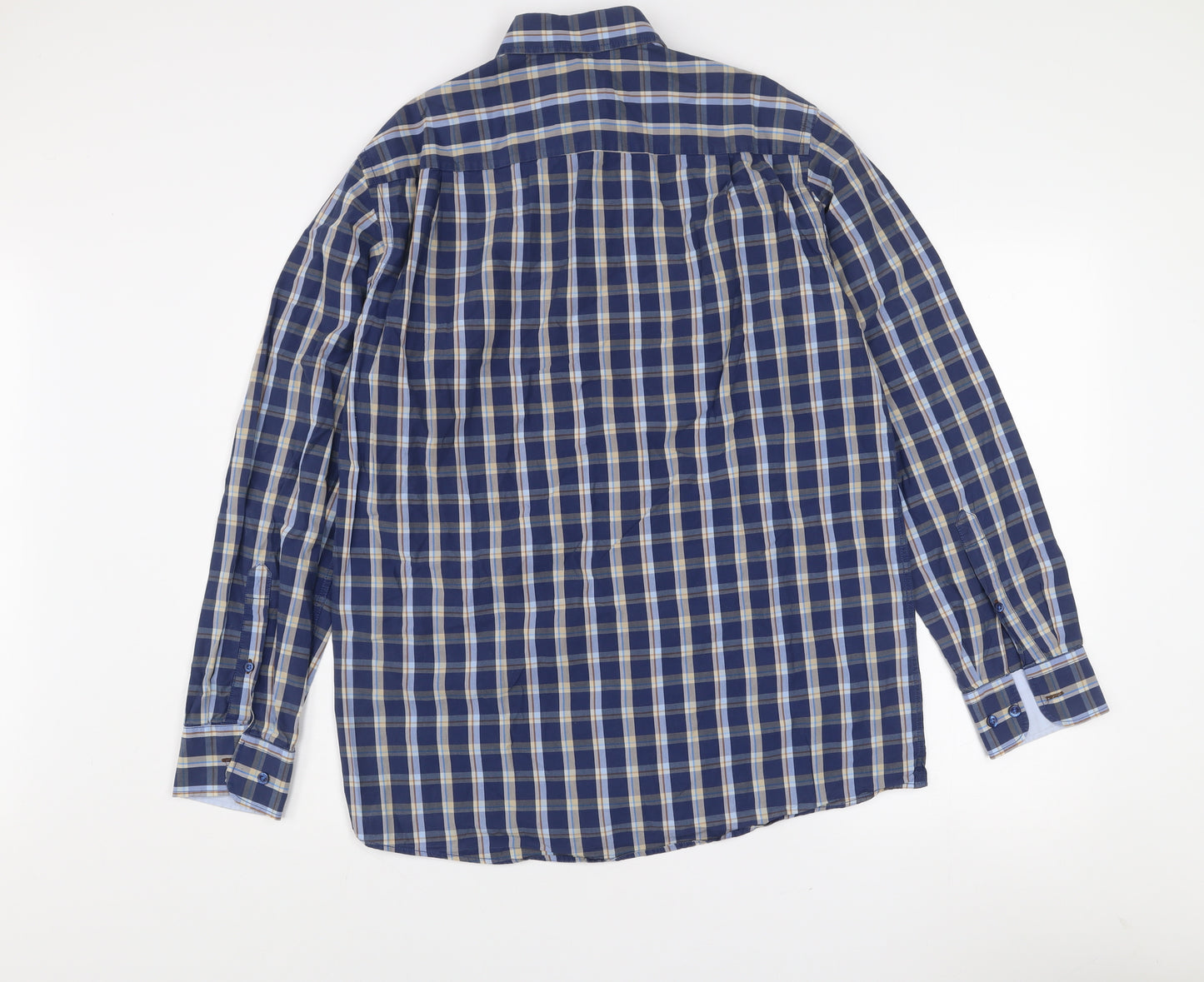 Casa Moda Men’s Blue Check Long Sleeve Classic Fit Dress Shirt Size M 39/40