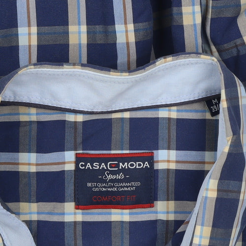 Casa Moda Men’s Blue Check Long Sleeve Classic Fit Dress Shirt Size M 39/40