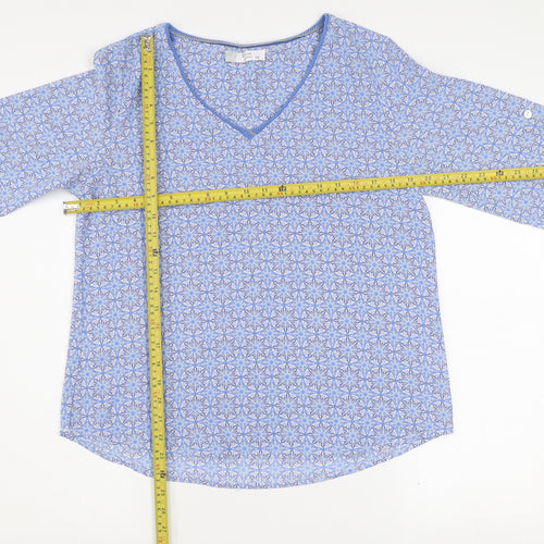 Sarah John Women's Blue Geometric Long Sleeve Viscose Blouse Size M