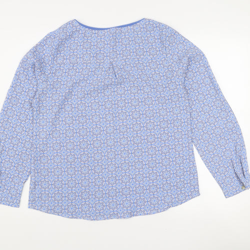 Sarah John Women's Blue Geometric Long Sleeve Viscose Blouse Size M