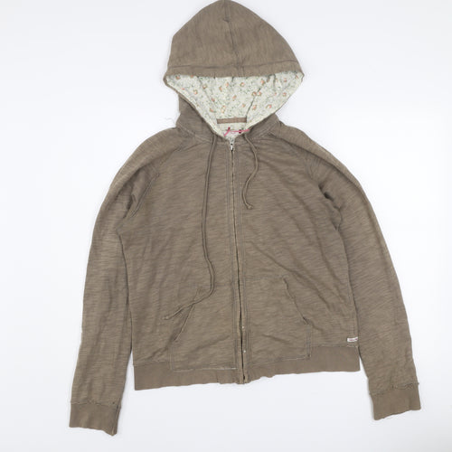 White Stuff Women’s Brown Cotton Hooded Zip Jacket Size 14
