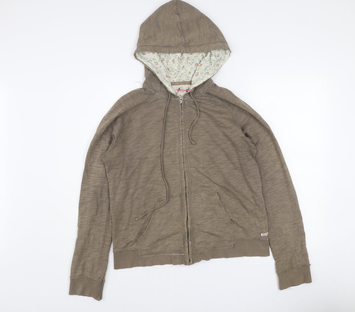 White Stuff Women’s Brown Cotton Hooded Zip Jacket Size 14