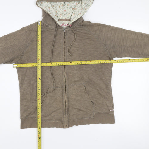 White Stuff Women’s Brown Cotton Hooded Zip Jacket Size 14