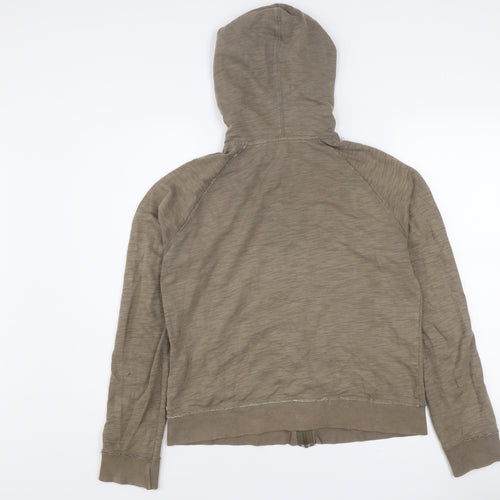White Stuff Women’s Brown Cotton Hooded Zip Jacket Size 14