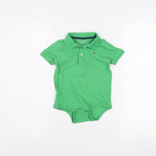 Tommy Hilfiger Boys Green Cotton Collared Short Sleeve Babygrow 18 Months