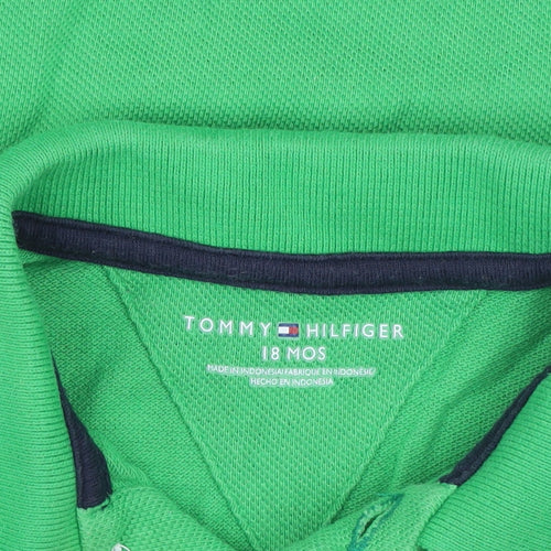 Tommy Hilfiger Boys Green Cotton Collared Short Sleeve Babygrow 18 Months