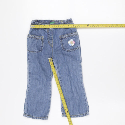Benetton Girls Blue Denim Jeans 24 Months Straight Leg Embroidered Flower