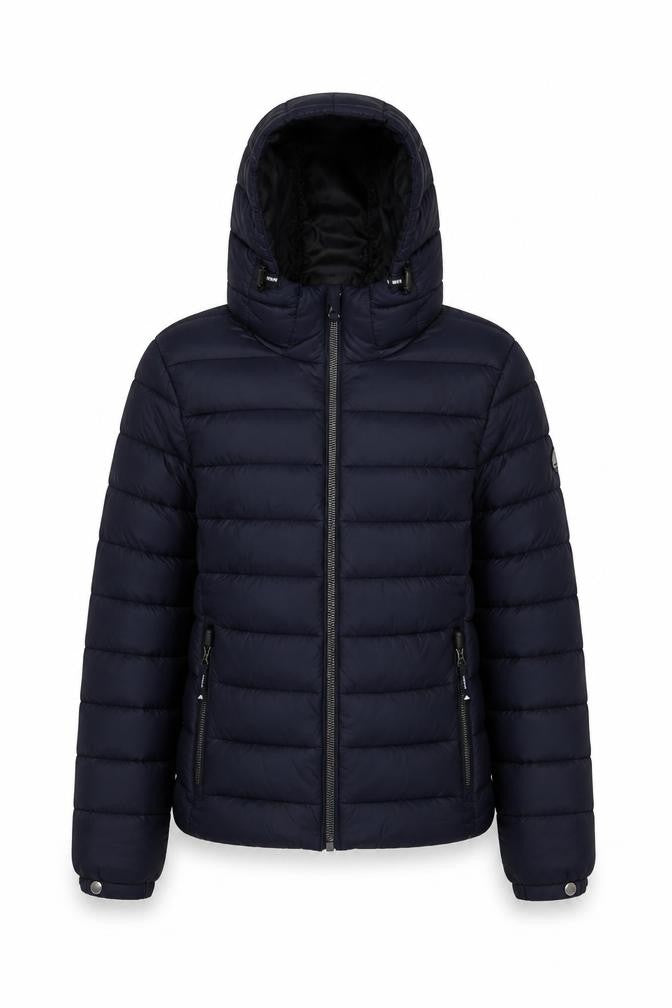 Front view of Superdry Women's Blue, size 10, Hooded Puffer Jacket
