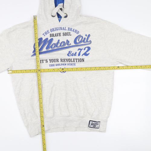 Brave Soul Men's Grey Pullover Hoodie L Logo Print Hooded Sweatshirt