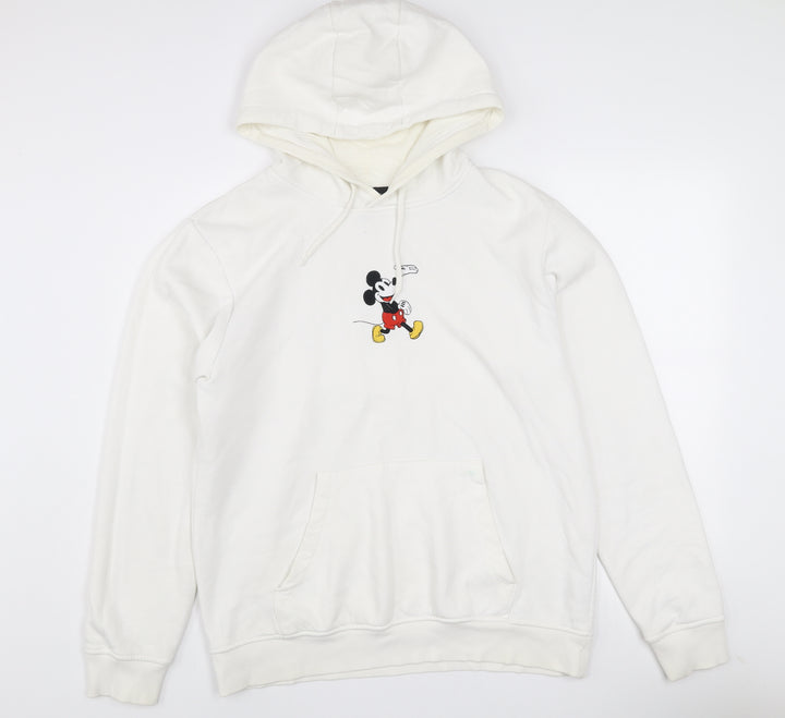 Disney Women White Mickey Mouse Pullover Hoodie Size L